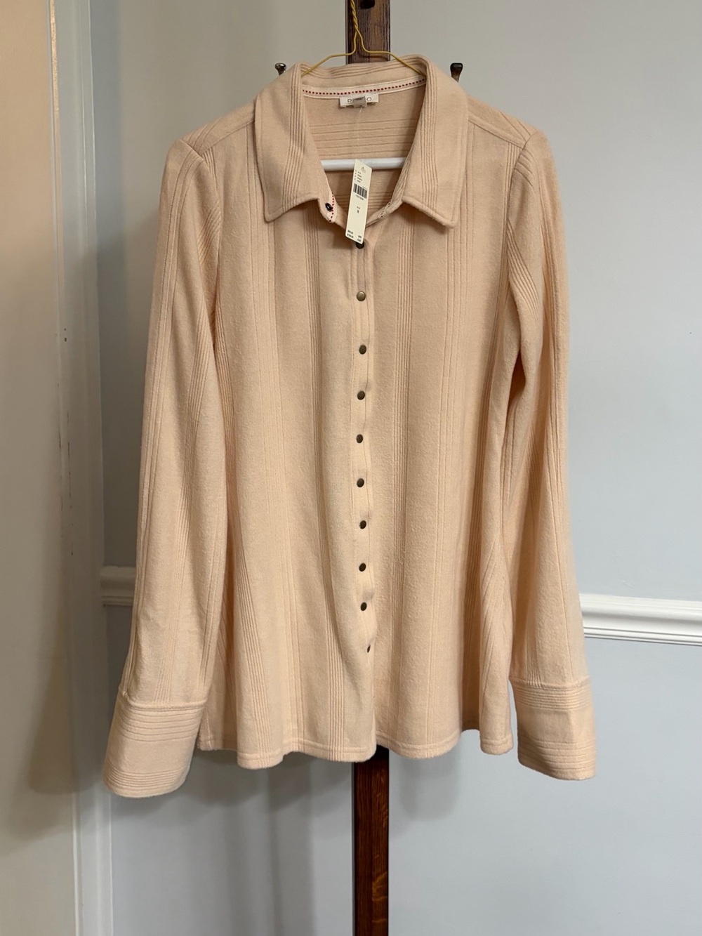 Pilcro Button-Front Long Sleeve Top in Pale Beige